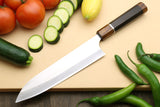 Yoshihiro High Speed Steel HAP40 Gyuto Chefs Knife Natural Ebony Handle with Sterling Sliver Ring