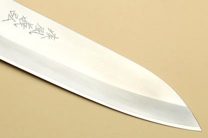 Yoshihiro High Speed Steel HAP40 Gyuto Chefs Knife with Triple Ring Ebony Handle with Magnolia Saya Cover