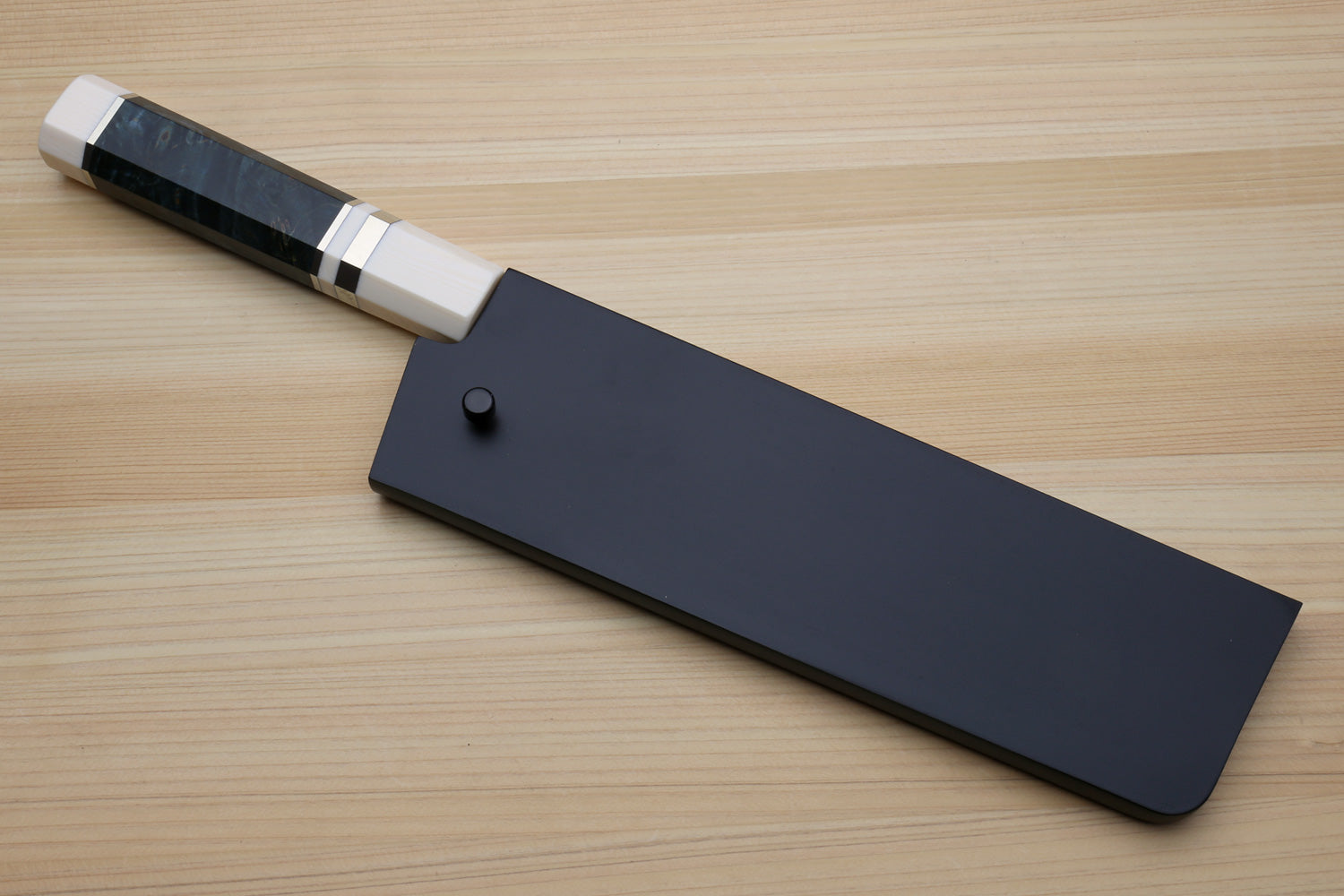 Yoshihiro High Speed Steel HAP40 Nakiri Vegetable Chefs Knife with Ocean Blue Handle with Ivory Bolster