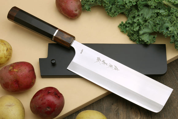 Yoshihiro High Speed Steel HAP40 Nakiri Vegetable Chefs Knife Ebony Handle with Sterling Sliver Ring