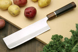 Yoshihiro High Speed Steel HAP40 Nakiri Vegetable Chefs Knife Ebony Handle with Sterling Sliver Ring