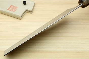 Nakiri vegetable chef knife with long straight blade and dark octagonal ebony handle