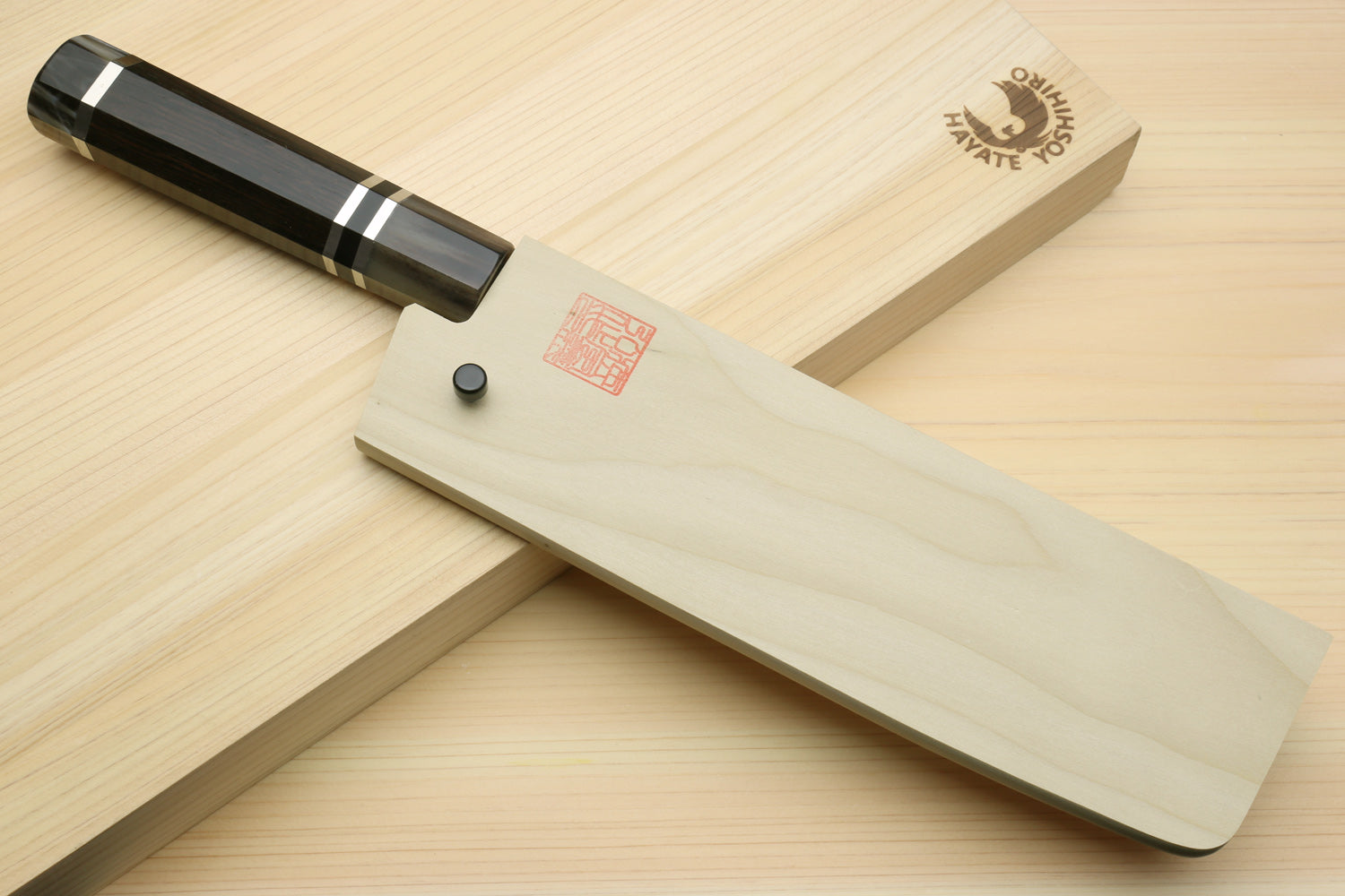 Yoshihiro High Speed Steel HAP40 Nakiri Vegetable Chefs Knife, Octagonal Ebony Wood Handle with Triple Ring