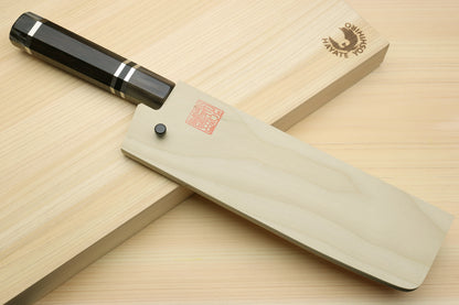 Yoshihiro High Speed Steel HAP40 Nakiri Vegetable Chefs Knife, Octagonal Ebony Wood Handle with Triple Ring