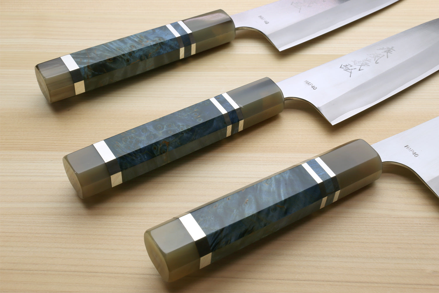 Yoshihiro High Speed Steel HAP40 Petty Multipurpose Chef Knife Ocean Blue Handle