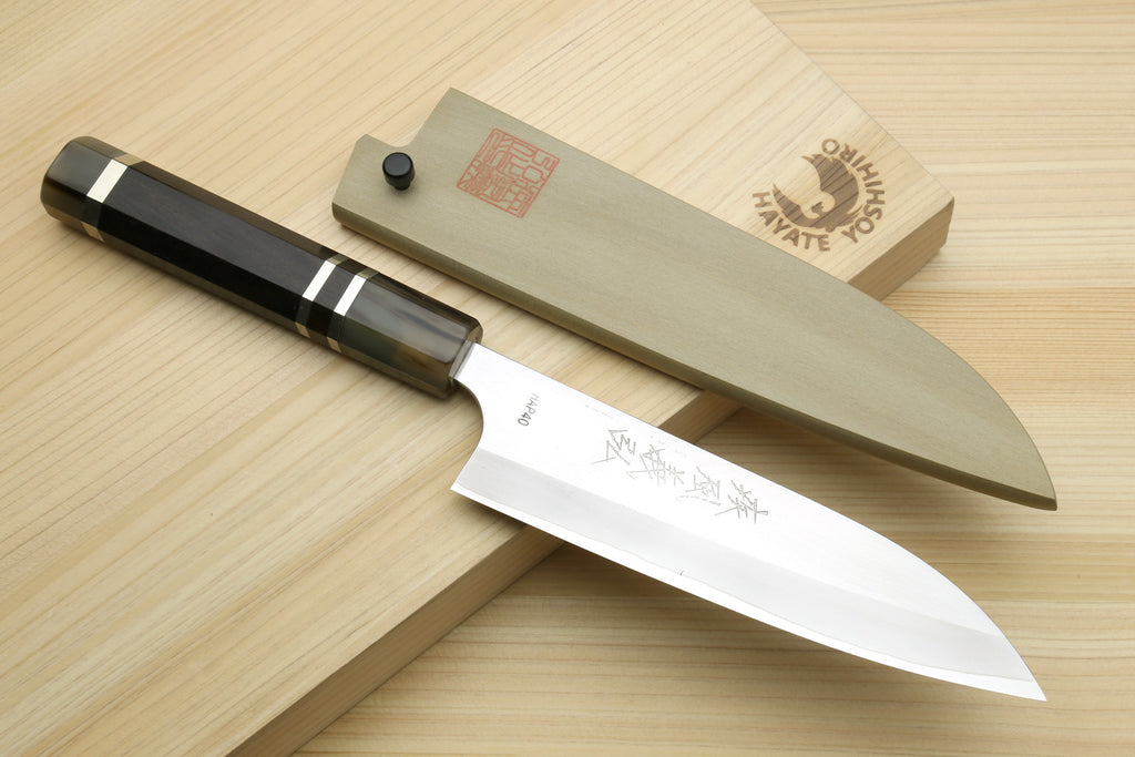 Yoshihiro High Speed Steel HAP40 Petty Multipurpose Chef Knife with Triple Ring Handle