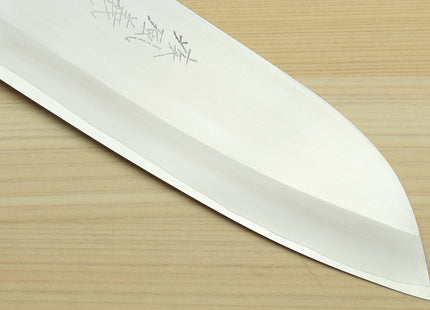 Yoshihiro High Speed Steel HAP40 Santoku Multipurpose Chefs Knife Ocean Blue Handle with Alternative Ivory Bolster and Magnolia Saya Cover