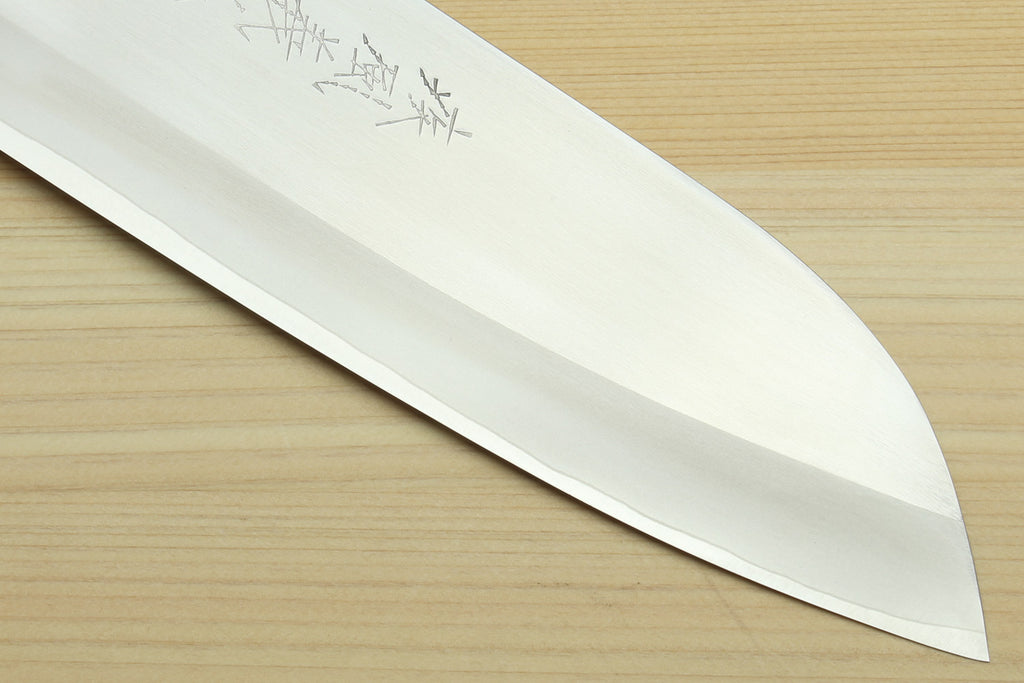 Yoshihiro High Speed Steel HAP40 Santoku Multipurpose Chefs Knife Ocean Blue Handle with Alternative Ivory Bolster and Magnolia Saya Cover