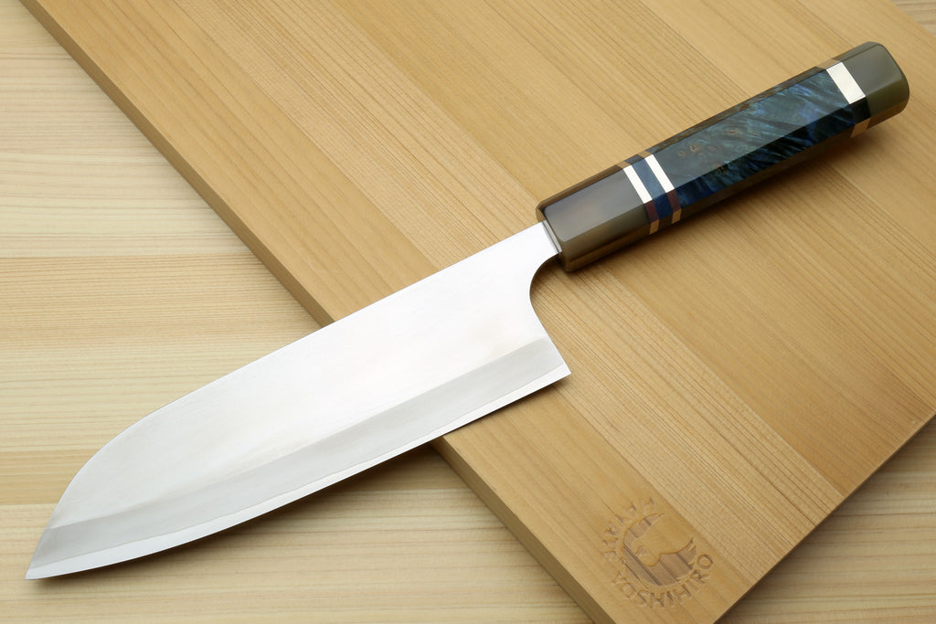 Yoshihiro High Speed Steel HAP40 Santoku Multipurpose Chefs Knife with Ocean Handle