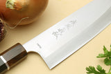 Yoshihiro High Speed Steel HAP40 Santoku Multipurpose Chefs Knife Natural Ebony Handle with Sterling Silver Ring