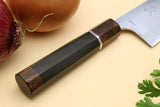Yoshihiro High Speed Steel HAP40 Santoku Multipurpose Chefs Knife Natural Ebony Handle with Sterling Silver Ring