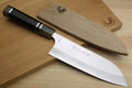 Yoshihiro High Speed Steel HAP40 Santoku Multipurpose Chefs Knife, Octagonal Ebony Wood Handle with Triple Ring