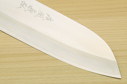 Yoshihiro High Speed Steel HAP40 Santoku Multipurpose Chefs Knife, Octagonal Ebony Wood Handle with Triple Ring