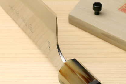 Yoshihiro High Speed Steel HAP40 Santoku Multipurpose Chefs Knife, Octagonal Ebony Wood Handle with Triple Ring