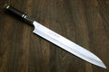 Yoshihiro High Speed Steel HAP40 Sujihiki Slicer with Triple Ring Ebony Handle (Blade Length 10.5" (270mm)) — Saya Cover Not Included