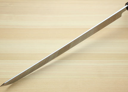 Yoshihiro Mizu Honyaki White Steel #1 Two Sided Mirror-Finished Mt. Fuji Namiukashi Sakimaru Takobiki Premium Ebony Handle with Ebony Cover 13" (330mm) - IKEDA Limited Edition