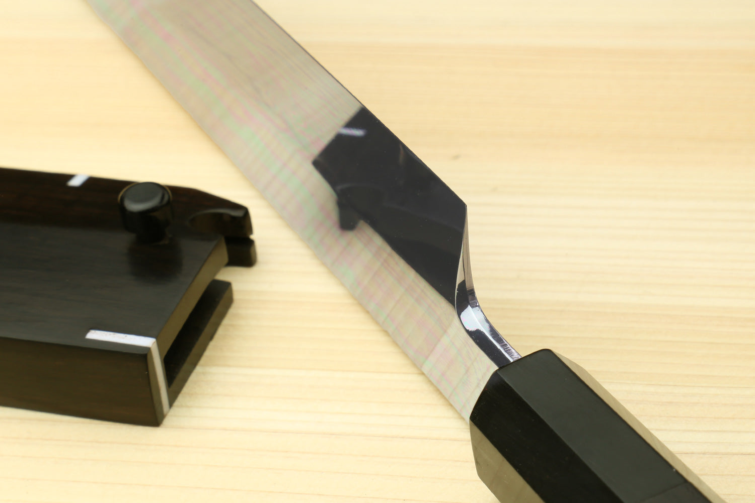 Yoshihiro Mizu Honyaki White Steel #1 Two Sided Mirror-Finished Mt. Fuji Namiukashi Sakimaru Takobiki Premium Ebony Handle with Ebony Cover 13" (330mm) - IKEDA Limited Edition
