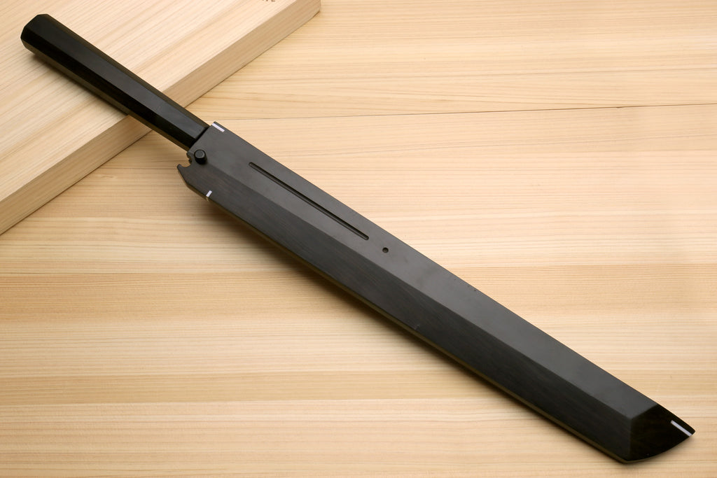Yoshihiro Mizu Honyaki White Steel #1 Two Sided Mirror-Finished Mt. Fuji Namiukashi Sakimaru Takobiki Premium Ebony Handle with Ebony Cover 13" (330mm) - IKEDA Limited Edition