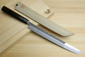 Yoshihiro Mizu Honyaki White Steel #1 Two Sided Mirror-Finished Mt. Fuji Namiukashi Sakimaru Takobiki Premium Ebony Handle - IKEDA Limited Edition (with Magnolia Saya)