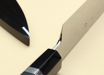 Yoshihiro Mizu Honyaki White Steel #1 Two Sided Mirror-Finished Mt. Fuji Namiukashi Yanagi Premium Triple Nickel Silver Ring Ebony Handle - IKEDA Limited Edition