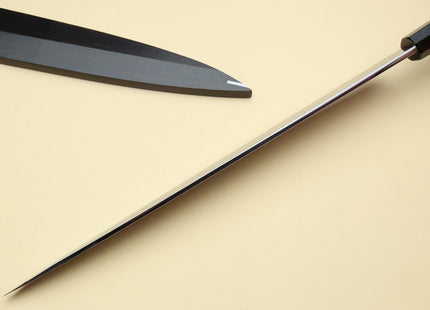 Yoshihiro Mizu Honyaki White Steel #1 Two Sided Mirror-Finished Mt. Fuji Namiukashi Yanagi Premium Triple Nickel Silver Ring Ebony Handle - IKEDA Limited Edition