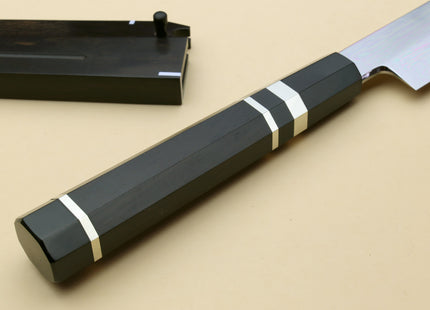 Yoshihiro Mizu Honyaki White Steel #1 Two Sided Mirror-Finished Mt. Fuji Namiukashi Yanagi Premium Triple Nickel Silver Ring Ebony Handle - IKEDA Limited Edition