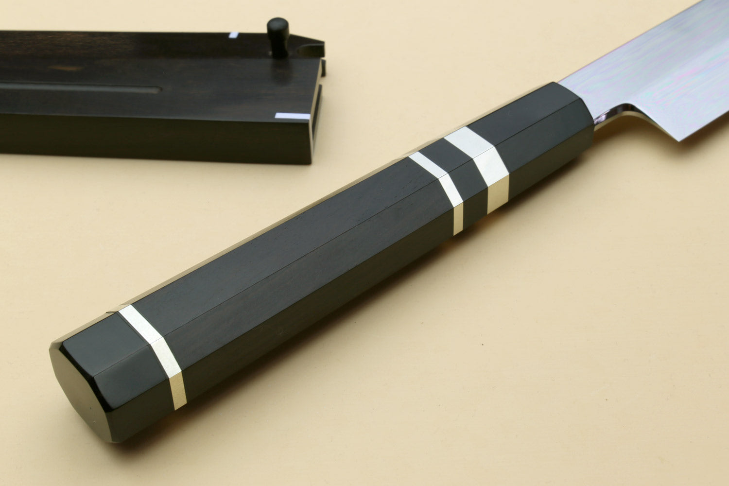 Yoshihiro Mizu Honyaki White Steel #1 Two Sided Mirror-Finished Mt. Fuji Namiukashi Yanagi Premium Triple Nickel Silver Ring Ebony Handle - IKEDA Limited Edition