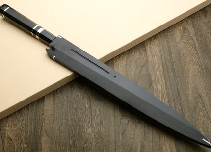 Yoshihiro Mizu Honyaki White Steel #1 Two Sided Mirror-Finished Mt. Fuji Namiukashi Yanagi Premium Triple Nickel Silver Ring Ebony Handle - IKEDA Limited Edition