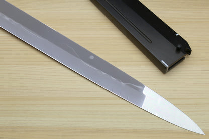 Yoshihiro Ikeda Honyaki White Steel Two Sided Mirror-Finished Mt. Fuji with Full Moon (*Crescent Moon on back) 330mm Yanagi Premium Triple Nickel Silver Ring Ebony Handle - IKEDA Limited Edition