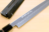 Yoshihiro Mizu Honyaki White Steel #1 Two Sided Mirror-Finished Namiukashi Yanagi Premium Triple Nickel Silver Ring Ebony Handle - IKEDA UNKAI Limited Edition