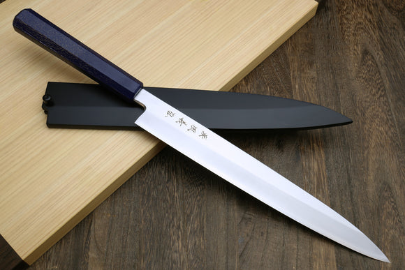 Yoshihiro Inox Stainless Steel Yanagi Sushi Sashimi Japanese Knife with Nuri Saya Cover