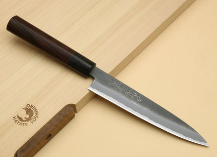 Yoshihiro Black Finish Blue Steel #2 Kurouchi Santoku and Petty Japanese Chef Knife with Saya Cover SET (D-Shape Shitan Handle)