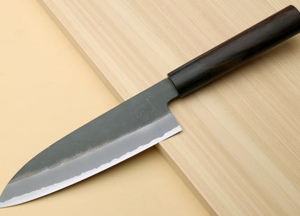 Yoshihiro Black Finish Blue Steel #2 Kurouchi Santoku and Petty Japanese Chef Knife with Saya Cover SET (D-Shape Shitan Handle)
