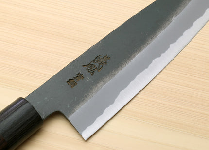 Yoshihiro Black Finish Blue Steel #2 Kurouchi Santoku and Petty Japanese Chef Knife with Saya Cover SET (D-Shape Shitan Handle)