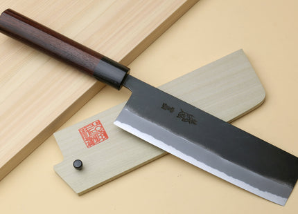 Yoshihiro Black Finish Blue Steel #2 Kurouchi Nakiri Traditional Japanese Vegetable Chopping Chef Knife 6.5" (165mm) D-Shape Shitan Handle