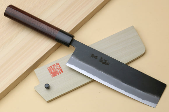 Yoshihiro Black Finish Blue Steel #2 Kurouchi Nakiri Traditional Japanese Vegetable Chopping Chef Knife 6.5