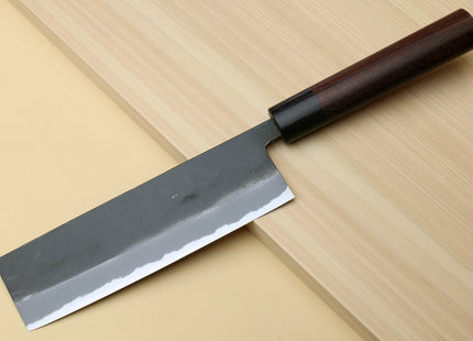 Yoshihiro Black Finish Blue Steel #2 Kurouchi Nakiri Traditional Japanese Vegetable Chopping Chef Knife 6.5" (165mm) D-Shape Shitan Handle