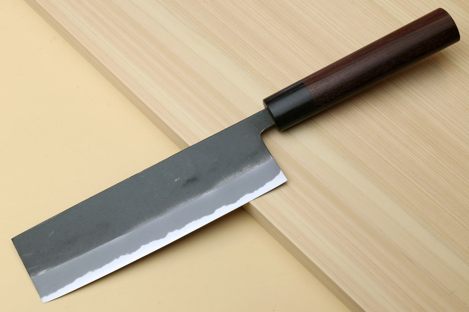 Yoshihiro Black Finish Blue Steel #2 Kurouchi Nakiri Traditional Japanese Vegetable Chopping Chef Knife 6.5" (165mm) D-Shape Shitan Handle