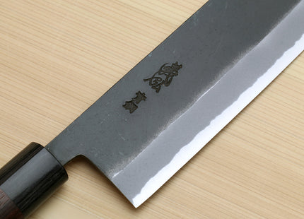 Yoshihiro Black Finish Blue Steel #2 Kurouchi Nakiri Traditional Japanese Vegetable Chopping Chef Knife 6.5" (165mm) D-Shape Shitan Handle