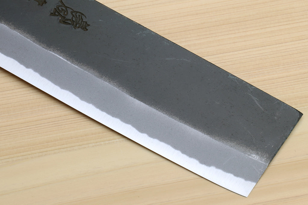 Yoshihiro Black Finish Blue Steel #2 Kurouchi Nakiri Traditional Japanese Vegetable Chopping Chef Knife 6.5" (165mm) D-Shape Shitan Handle