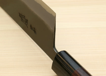 Yoshihiro Black Finish Blue Steel #2 Kurouchi Nakiri Traditional Japanese Vegetable Chopping Chef Knife 6.5" (165mm) D-Shape Shitan Handle
