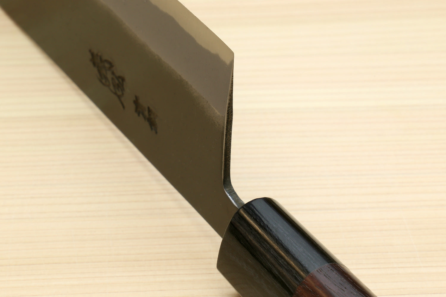 Yoshihiro Black Finish Blue Steel #2 Kurouchi Nakiri Traditional Japanese Vegetable Chopping Chef Knife 6.5" (165mm) D-Shape Shitan Handle