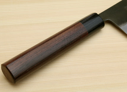 Yoshihiro Black Finish Blue Steel #2 Kurouchi Nakiri Traditional Japanese Vegetable Chopping Chef Knife 6.5" (165mm) D-Shape Shitan Handle