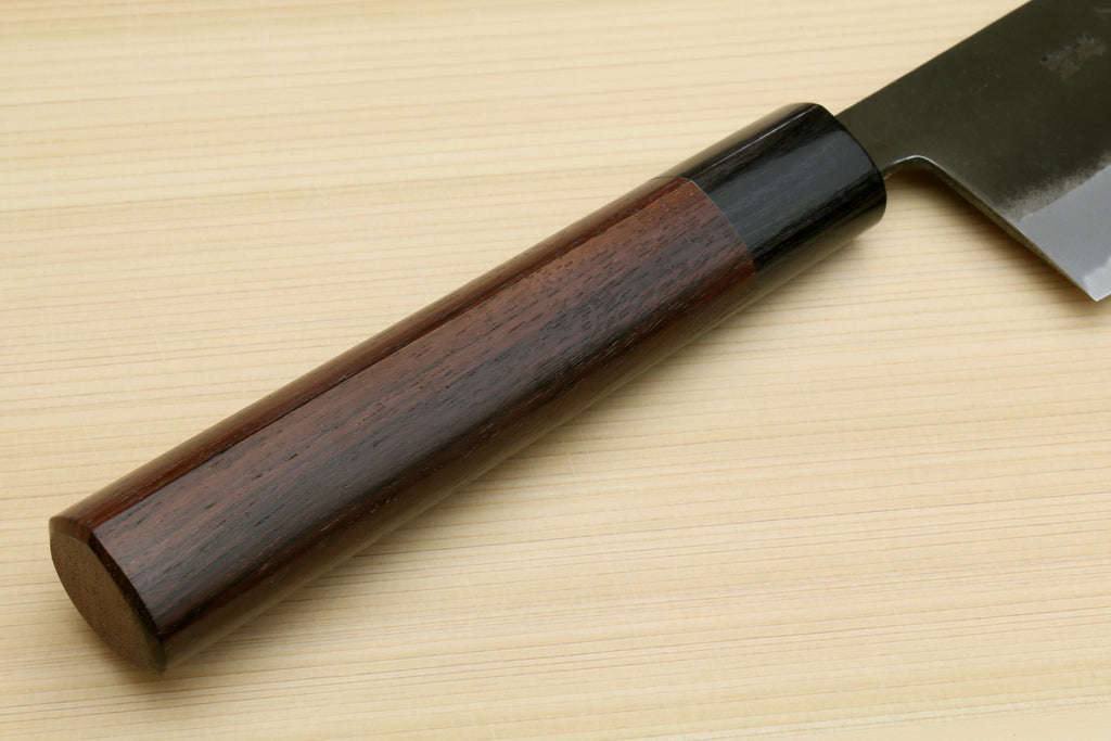 Yoshihiro Black Finish Blue Steel #2 Kurouchi Nakiri Traditional Japanese Vegetable Chopping Chef Knife 6.5" (165mm) D-Shape Shitan Handle