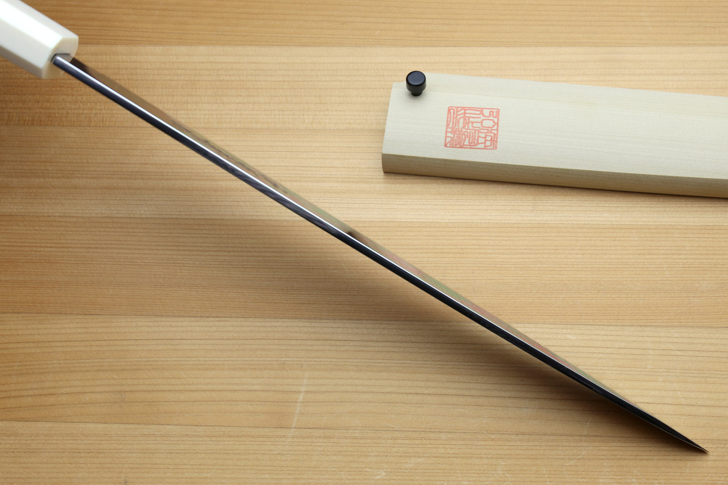 Yoshihiro Left-Handed Ginsan Mirror Polished Stain Resistant Steel Yanagi Sushi Sashimi Japanese Knife Octagonal Handle with Alternative Ivory Bolster