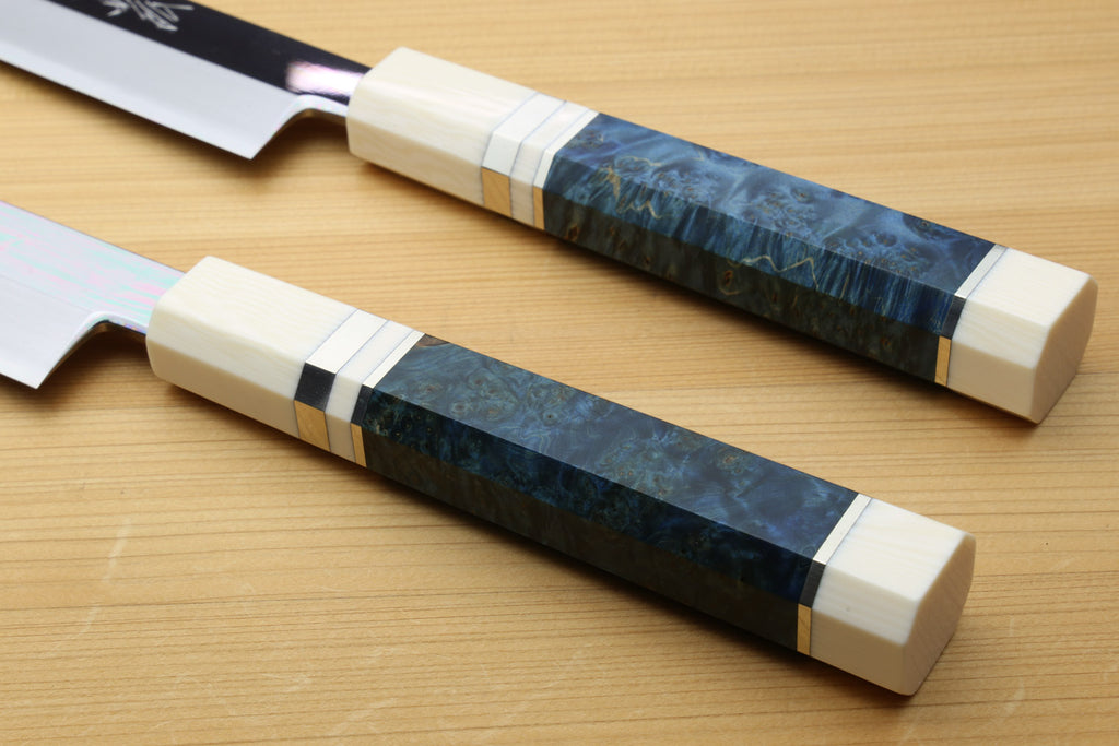 Yoshihiro Left-Handed Ginsan Mirror Polished Stain Resistant Steel Yanagi Sushi Sashimi Japanese Knife Octagonal Handle with Alternative Ivory Bolster