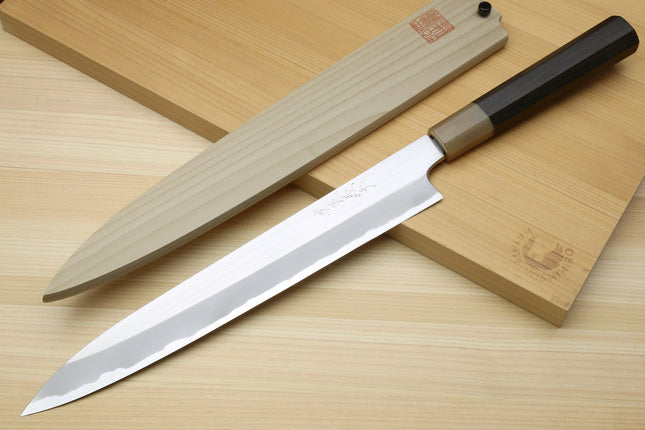 Yoshihiro Left Handed Masashi Hongasumi White Steel Yanagi Sushi Sashimi Japanese Knife Ebony Handle