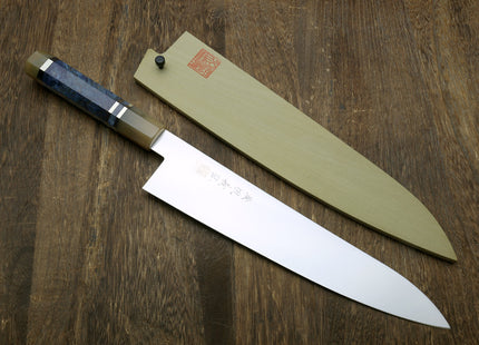 Yoshihiro AUS10 Ice Hardened Stainless Steel Gyuto Japanese Chef Knife with Ocean Blue Handle 9.5" (240mm)