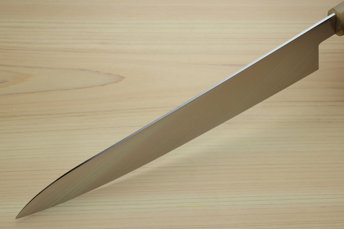 Gyuto chef knife blade with fine edge, stainless steel finish