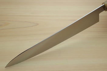 Gyuto chef knife blade with fine edge, stainless steel finish